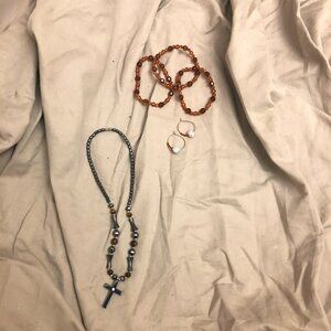 bundle necklace, 3 bracelets, earring set